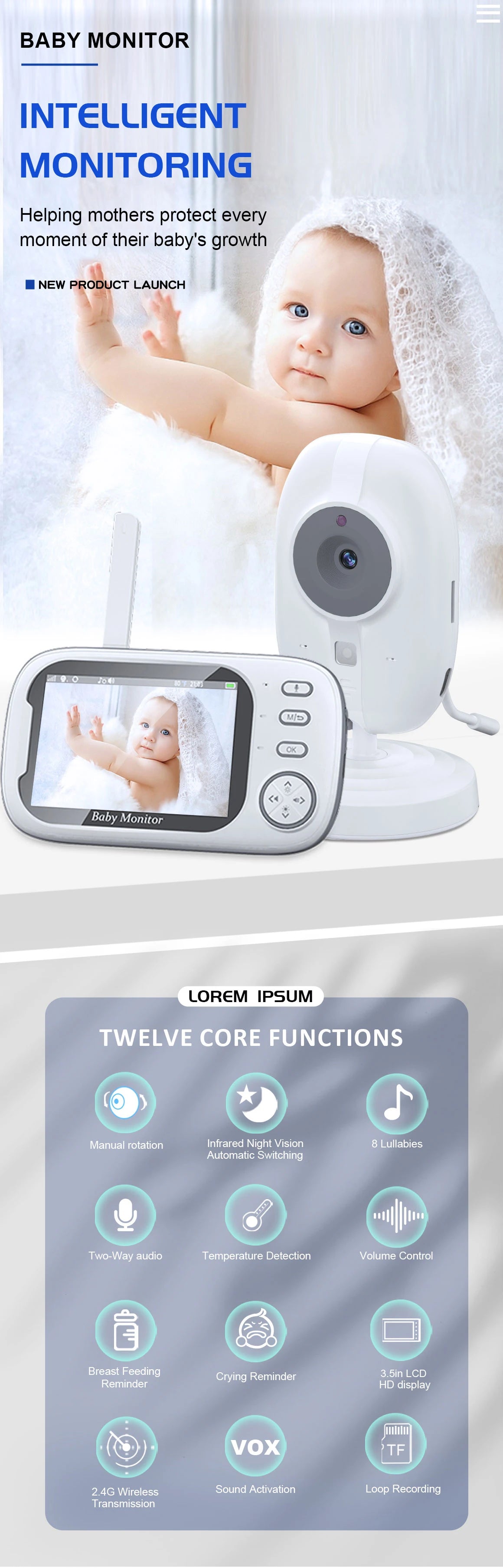 New 3.5'' Video Baby Monitor Night Vision Security Cam 2.4G Mother Kid 2 Way Audio Talk Video Surveillance Cam With Temperature