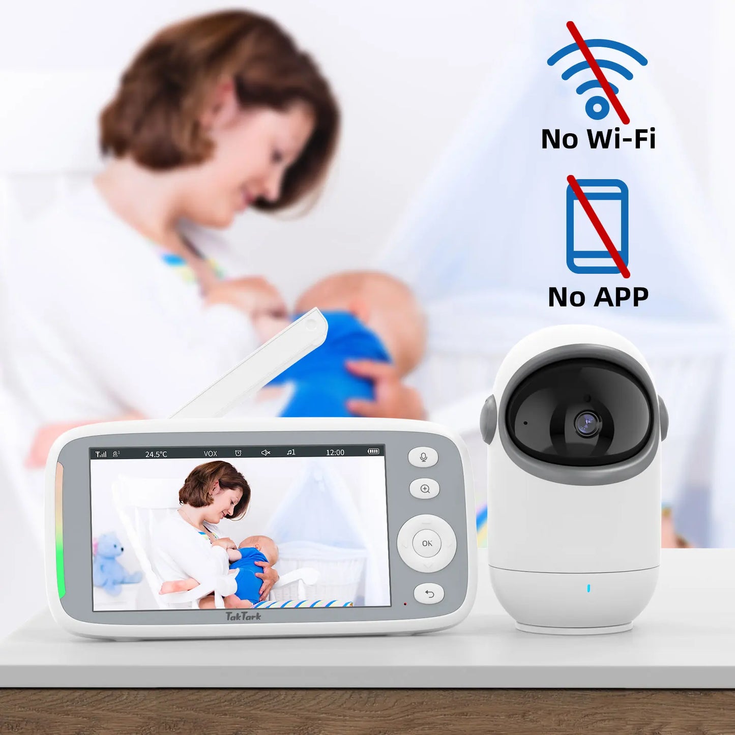 5 Inch TakTark Wireless Video Baby Monitor With Two Way Audio Night Vision Temperature Monitoring 3X Zoom Security Camera Nanny