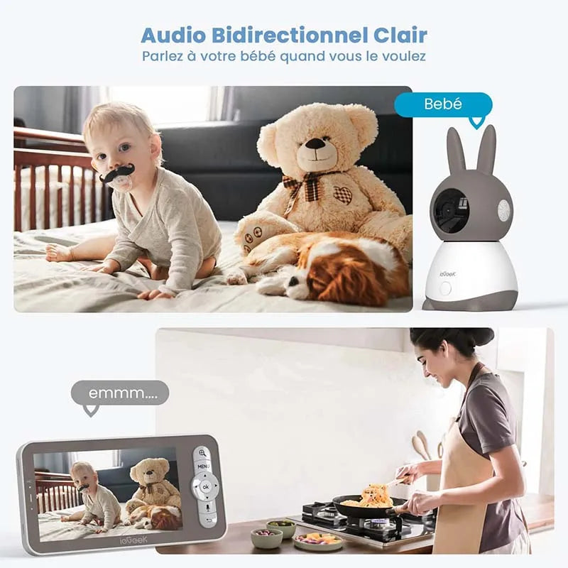 ieGeek 5" 2K/3MP Baby Surveillance Camera, 360° PTZ Baby Monitor with Camera and Dual Screen Preview, Motion Detection