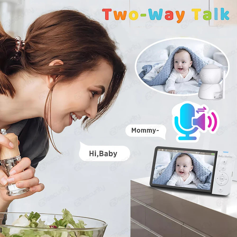 5''IPS Screen Pan-Tilt-Zoom Camera Video Baby Monitor with 30-Hour Battery 2-Way Talk Night Vision Temperature Lullabies SD Card