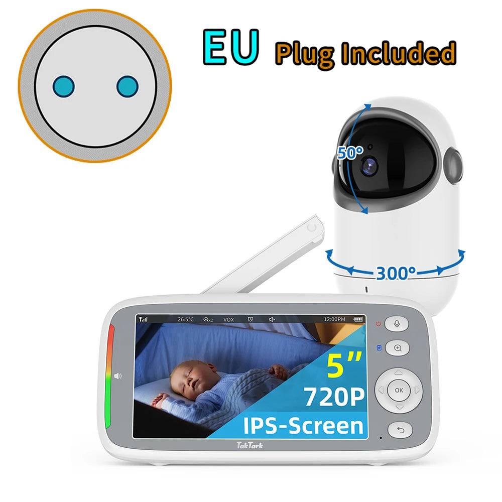 5 Inch TakTark Wireless Video Baby Monitor With Two Way Audio Night Vision Temperature Monitoring 3X Zoom Security Camera Nanny