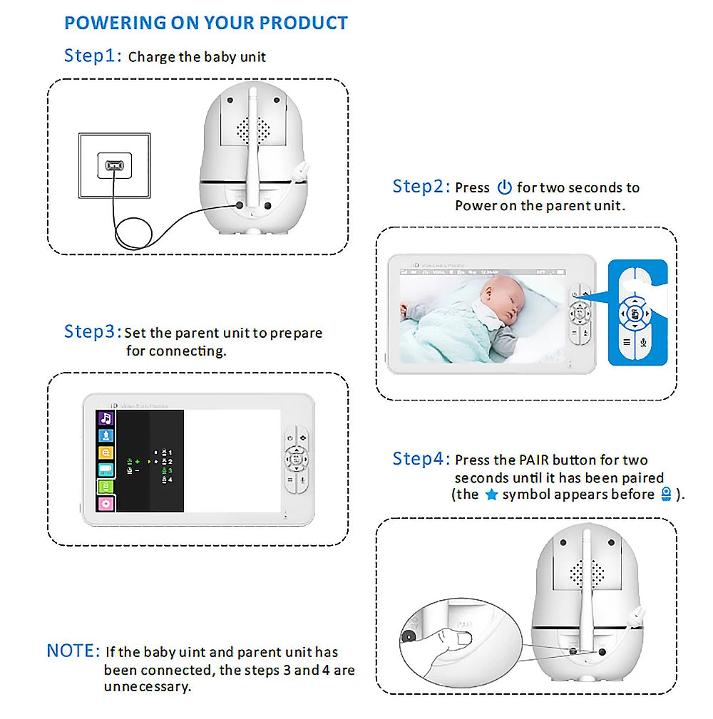 7.0 inch Video Baby Monitor HD Split Screen with 2 Cameras Pan Tilt 4X Zoom 2 Way Audio Night Vision no WiFi 4000mAh Battery