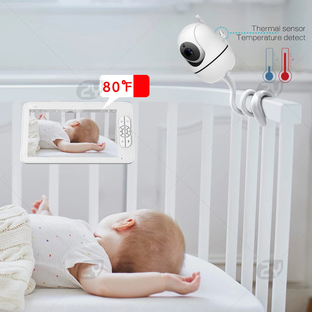 7.0 inch Video Baby Monitor HD Split Screen with 2 Cameras Pan Tilt 4X Zoom 2 Way Audio Night Vision no WiFi 4000mAh Battery