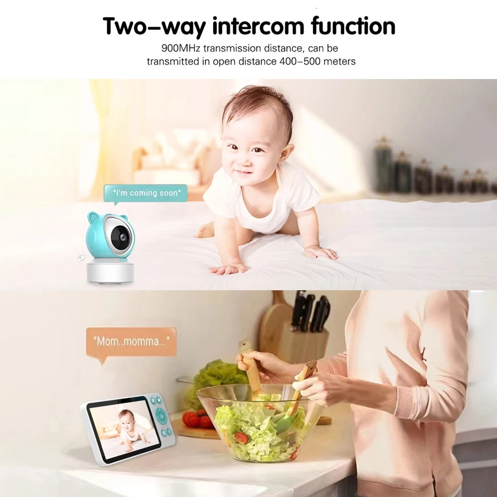 5" Tuya Smart WiFi Feeding Reminder Temperature Motion Sound Detection APP View Control Audio Video Baby Monitors Camera 1080P