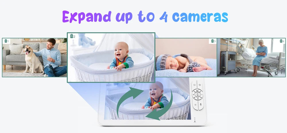 7.0 inch Video Baby Monitor HD Split Screen with 2 Cameras Pan Tilt 4X Zoom 2 Way Audio Night Vision no WiFi 4000mAh Battery