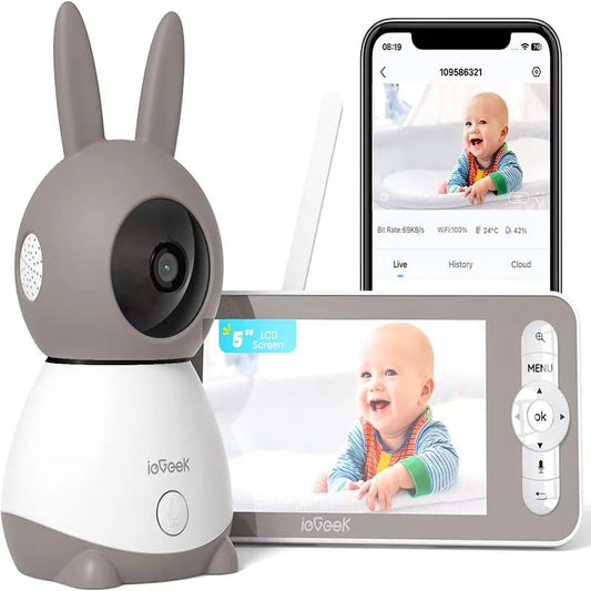 ieGeek 5" 2K/3MP Baby Surveillance Camera, 360° PTZ Baby Monitor with Camera and Dual Screen Preview, Motion Detection