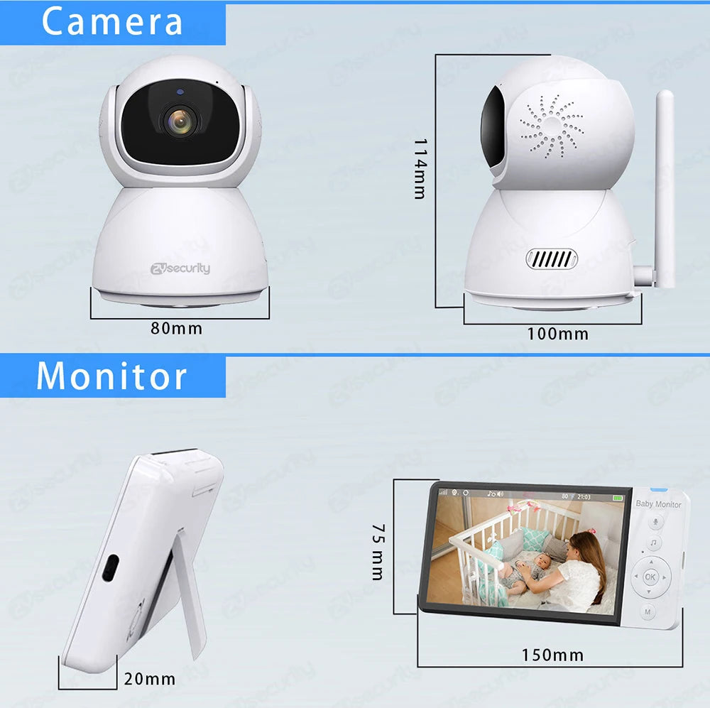 5''IPS Screen Pan-Tilt-Zoom Camera Video Baby Monitor with 30-Hour Battery 2-Way Talk Night Vision Temperature Lullabies SD Card