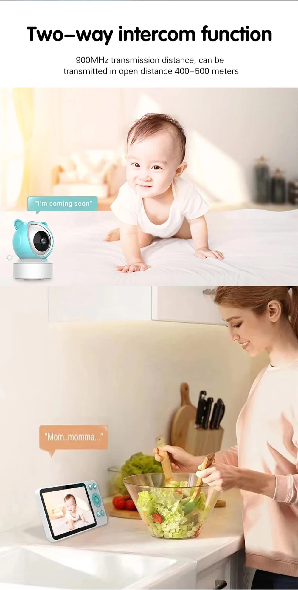 5" Tuya Smart WiFi Feeding Reminder Temperature Motion Sound Detection APP View Control Audio Video Baby Monitors Camera 1080P