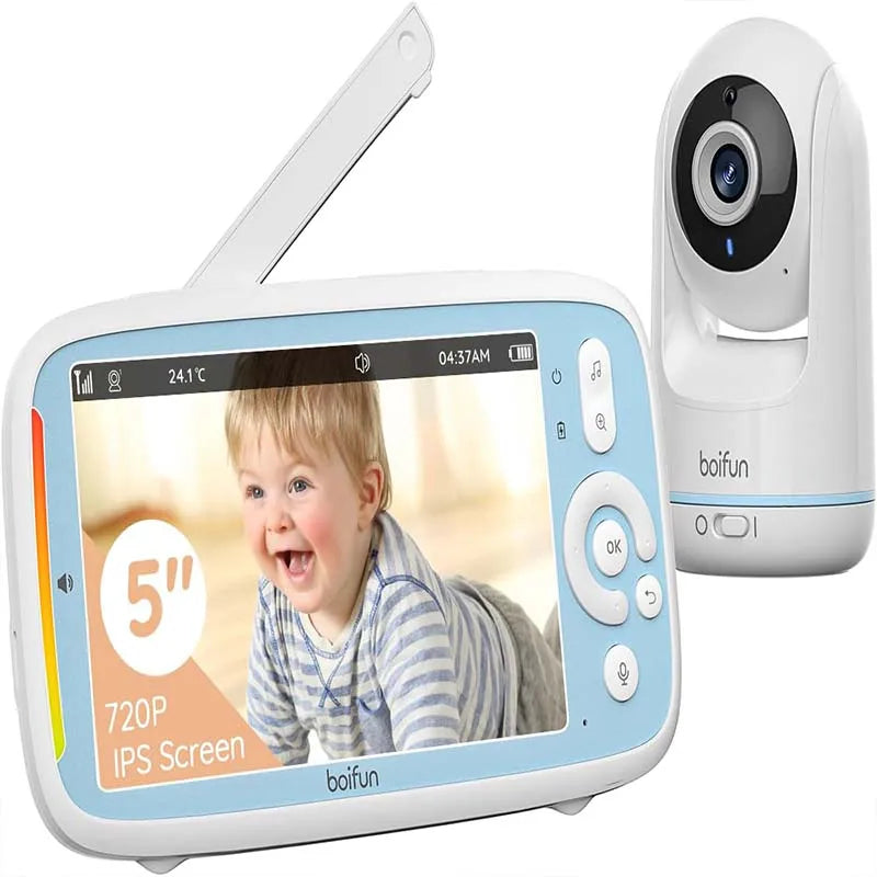 BOIFUN Baby Camera Monitor, 5-inch 720P IPS Full Color Screen, 360 Camera, Night Vision, No Wifi, ECO Mode, 3050mAh Battery