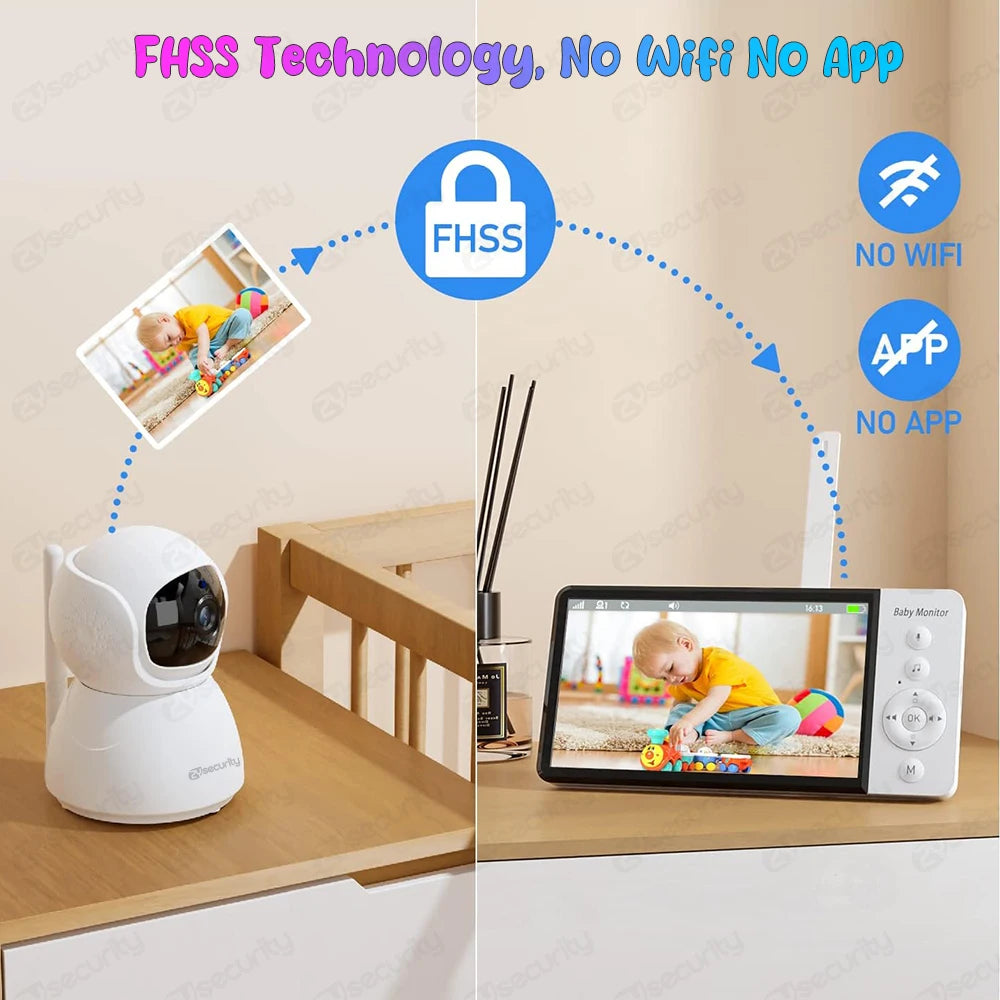 5''IPS Screen Pan-Tilt-Zoom Camera Video Baby Monitor with 30-Hour Battery 2-Way Talk Night Vision Temperature Lullabies SD Card