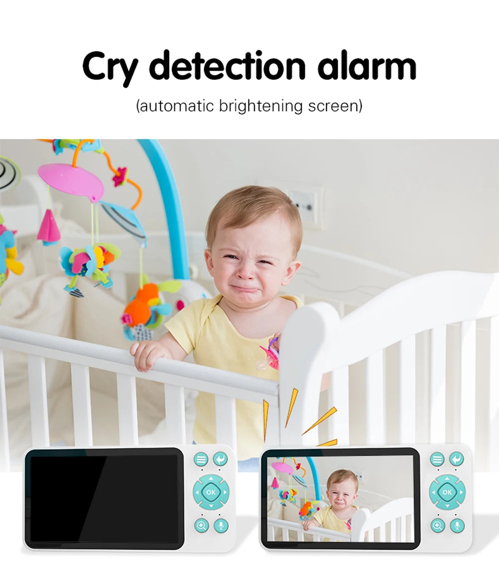 5" Tuya Smart WiFi Feeding Reminder Temperature Motion Sound Detection APP View Control Audio Video Baby Monitors Camera 1080P