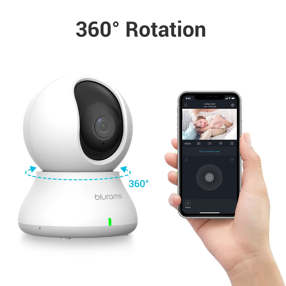 Blurams Baby Monitor Camera 2K HD Home Security Camera with Motion Detection and Two-Way Audio, Easy Setup, Clear Day & Night