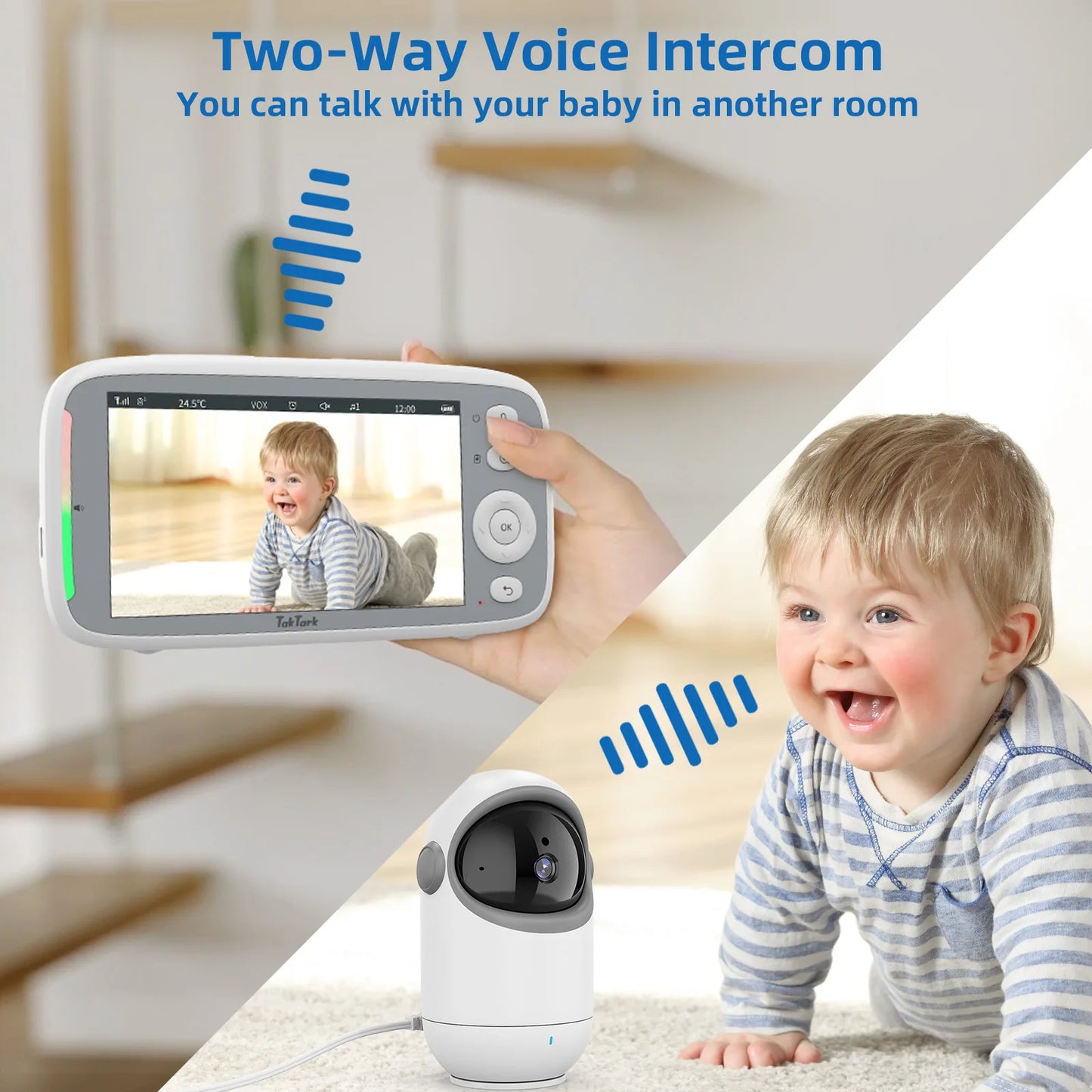 5 Inch TakTark Wireless Video Baby Monitor With Two Way Audio Night Vision Temperature Monitoring 3X Zoom Security Camera Nanny