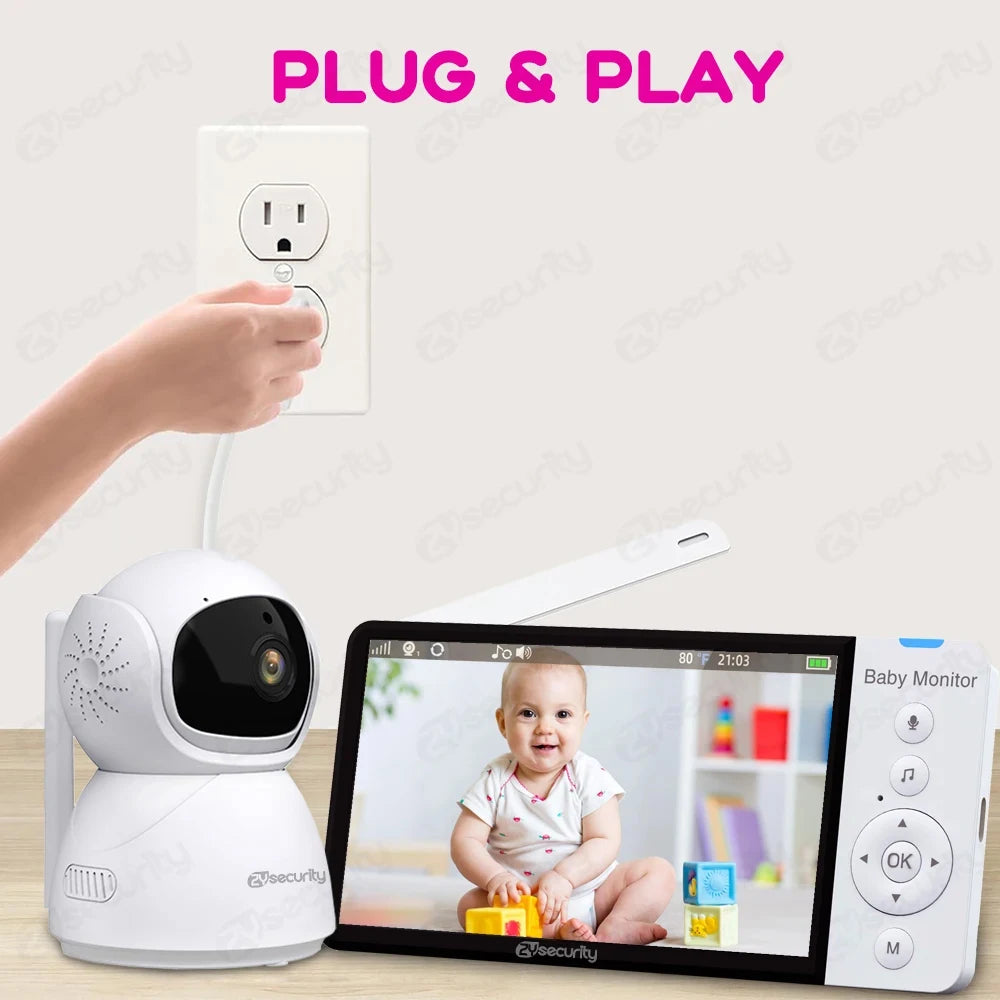 5''IPS Screen Pan-Tilt-Zoom Camera Video Baby Monitor with 30-Hour Battery 2-Way Talk Night Vision Temperature Lullabies SD Card