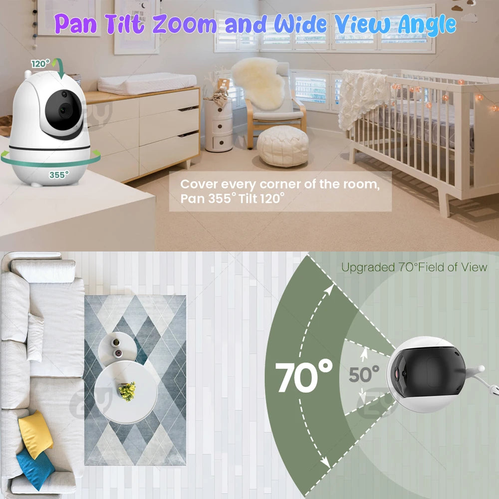 7.0 inch Video Baby Monitor HD Split Screen with 2 Cameras Pan Tilt 4X Zoom 2 Way Audio Night Vision no WiFi 4000mAh Battery